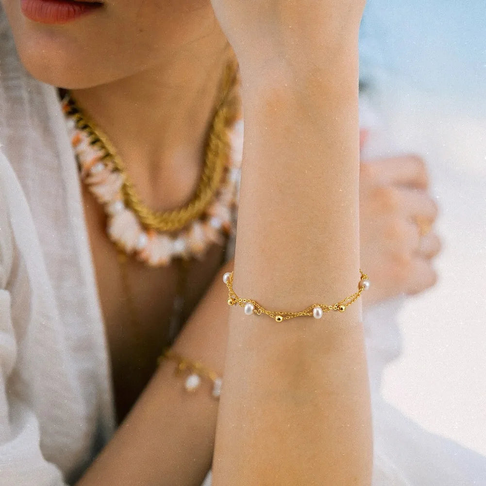 Golden Pearl Charm Bracelet